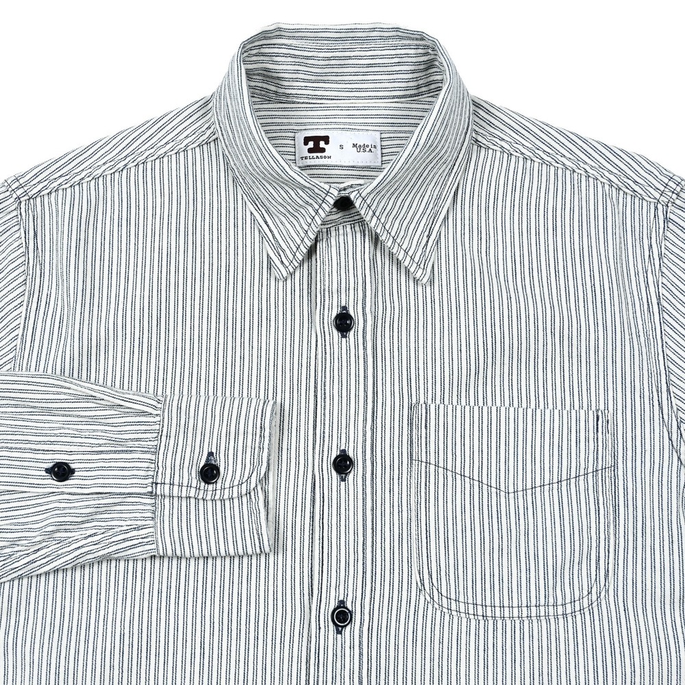Tellason Men's Small Button Up L/S Pinstriped Shirt Made in USA Japanese Fabric